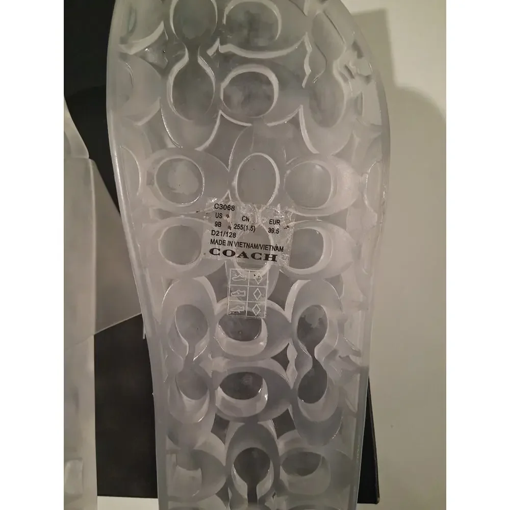New Coach Ulyssa Rubber Slides Clear Transparent Monogram Sandals Women’s Size 9